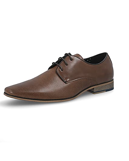360 degree animation of product Mid brown textured derby shoes frame-1