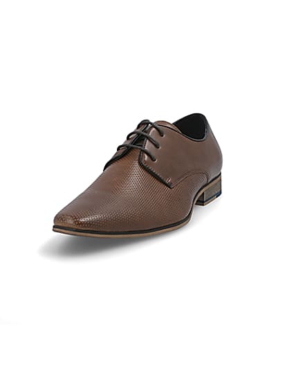 360 degree animation of product Mid brown textured derby shoes frame-23