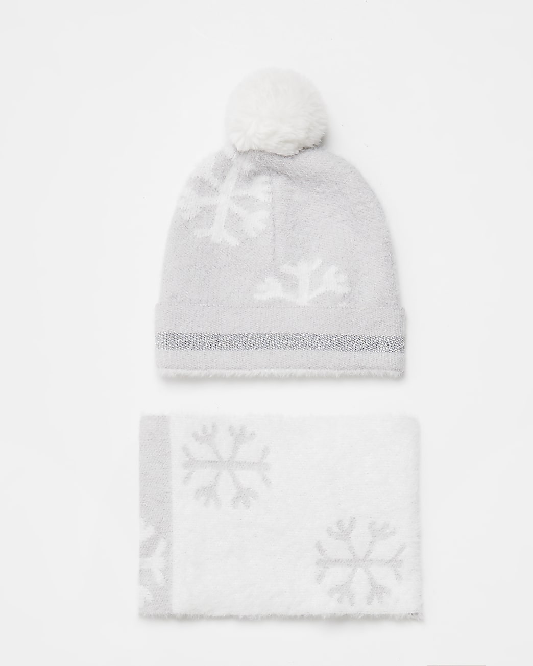 Min girls grey snowflake scarf and hat set