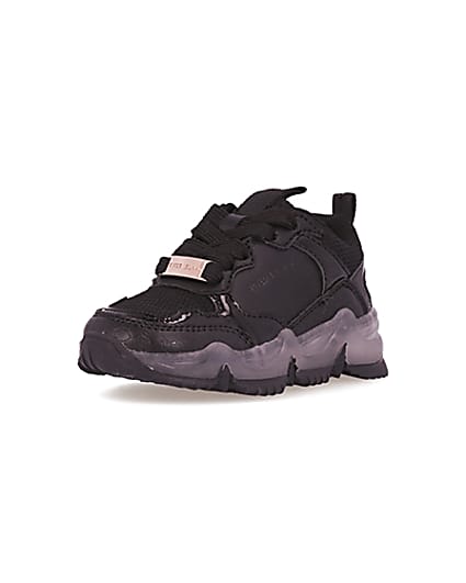 360 degree animation of product Mini black clear sole chunky trainers frame-0