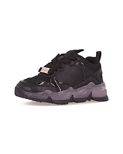 360 degree animation of product Mini black clear sole chunky trainers frame-1