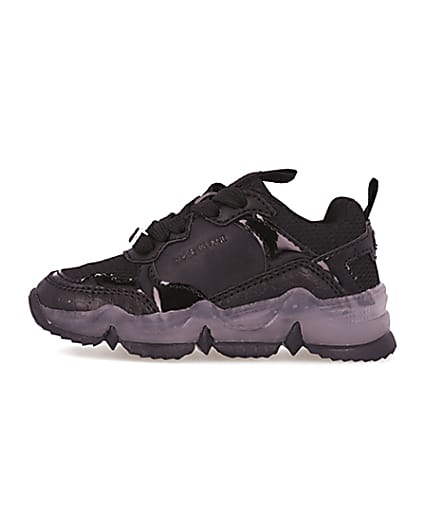 360 degree animation of product Mini black clear sole chunky trainers frame-3