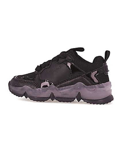 360 degree animation of product Mini black clear sole chunky trainers frame-4