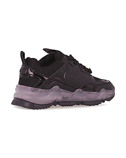 360 degree animation of product Mini black clear sole chunky trainers frame-13