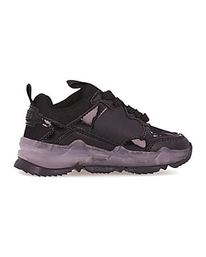 360 degree animation of product Mini black clear sole chunky trainers frame-14