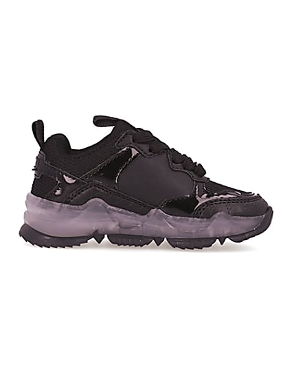 360 degree animation of product Mini black clear sole chunky trainers frame-15