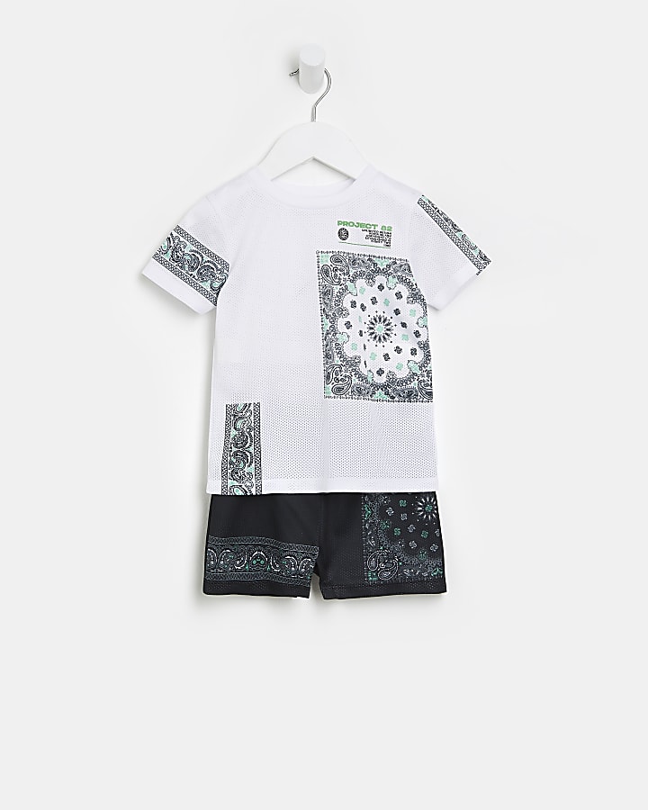 Mini boy white paisley mesh t-shirt outfit