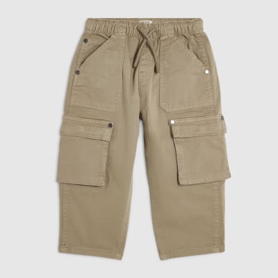 Mini Boys Beige Barrel Leg Cargo Trousers