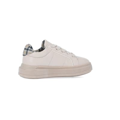 360 degree animation of product Mini boys Beige Check Lined Trainers frame-14