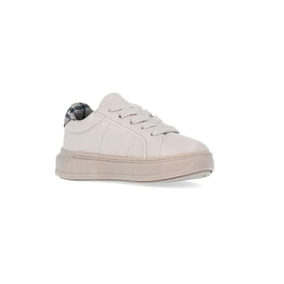360 degree animation of product Mini boys Beige Check Lined Trainers frame-17