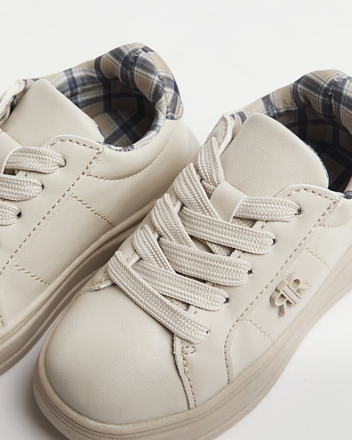 Mini boys Beige Check Lined Trainers