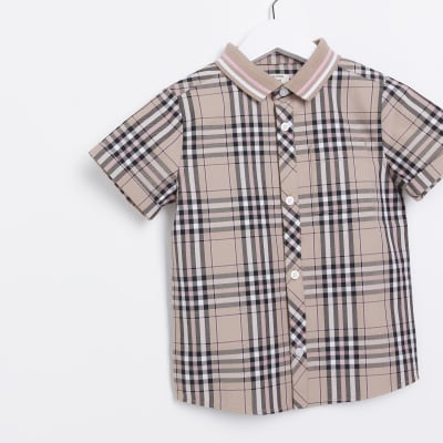 Mini boys beige Check short sleeve Shirt