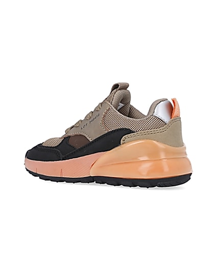 360 degree animation of product Mini boys beige colour block runner trainers frame-5