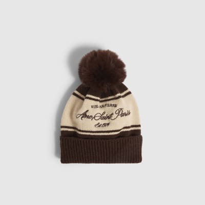 Mini Boys Beige Colour Blocked Beanie