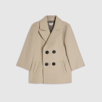 Mini Boys Beige Double Breasted Peacoat
