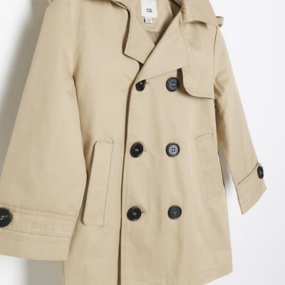 Mini boys beige hooded trench coat River Island