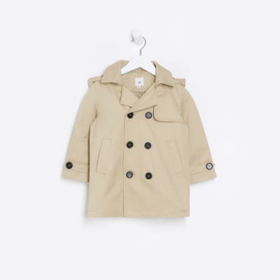 Mini boys beige hooded trench coat River Island