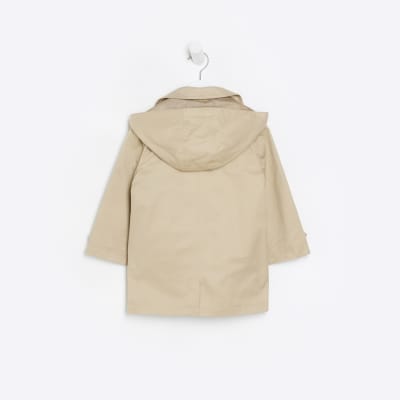 Mini boys beige hooded trench coat River Island