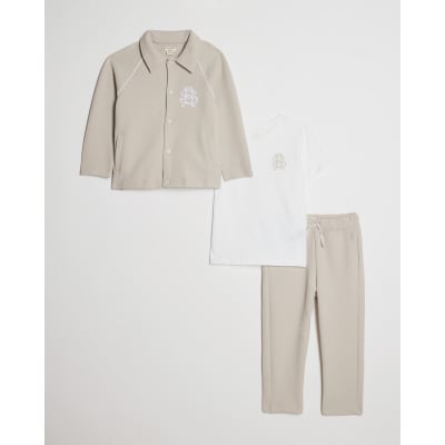 Mini Boys Beige Jacket 3 Piece Set