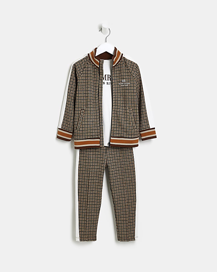 Mini boys Beige Maison Riviera checked outfit