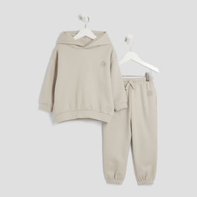 Mini Boys Beige RR Hoodie And Joggers Set River Island