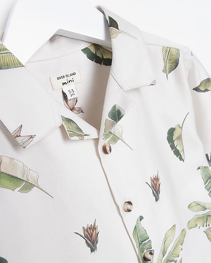 Mini boys beige tropical print shirt set