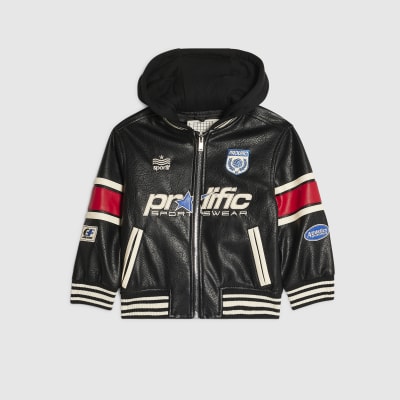 Mini Boys Black Badged Varsity Bomber Jacket