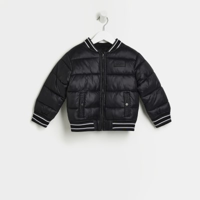 Mini boys Black Check Padded Bomber jacket
