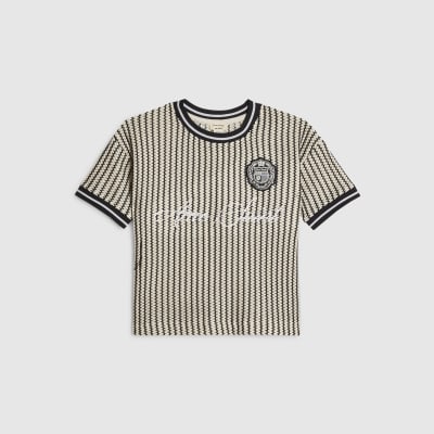 Mini Boys Black Crochet Stripe Football Top