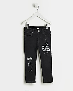 Mini Boys Black Denim Graffiti Slim Fit Jeans