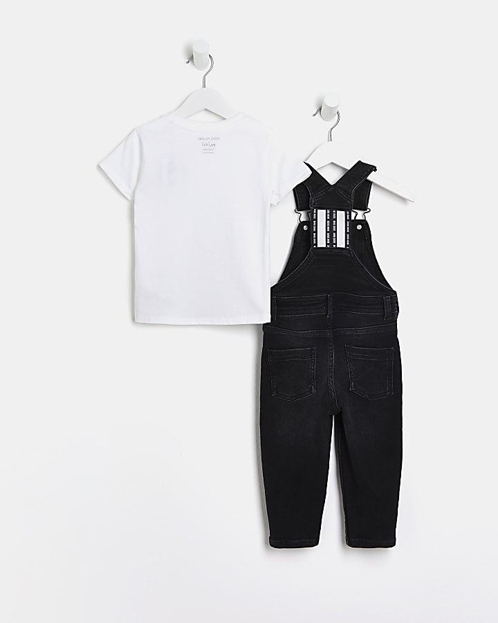 Mini boys black dungarees and t-shirt outfit