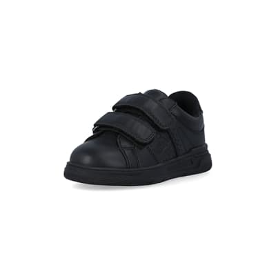 Mini boys black embossed velcro trainers River Island