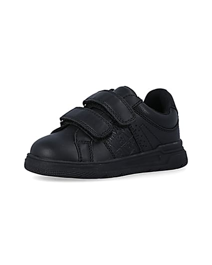 360 degree animation of product Mini boys black embossed velcro trainers frame-1