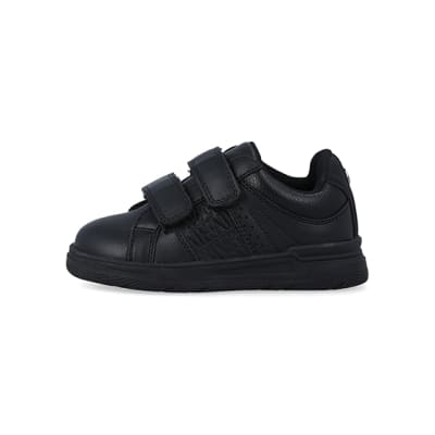 360 degree animation of product Mini boys black embossed velcro trainers frame-3