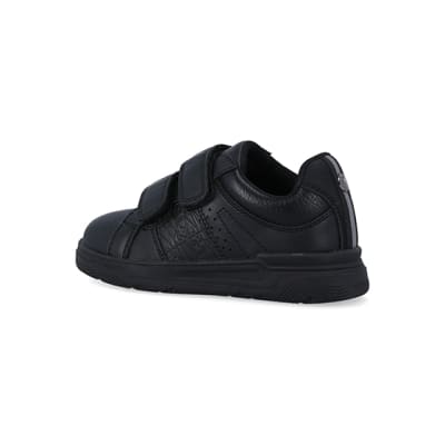 360 degree animation of product Mini boys black embossed velcro trainers frame-5