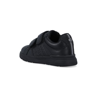 360 degree animation of product Mini boys black embossed velcro trainers frame-6