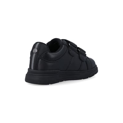 360 degree animation of product Mini boys black embossed velcro trainers frame-12