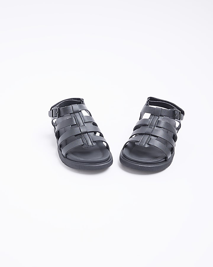 Mini boys black faux leather buckle sandals