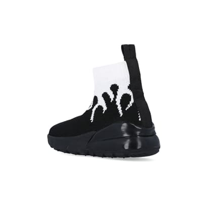 360 degree animation of product Mini Boys Black Flame HiGH Top Trainers frame-6