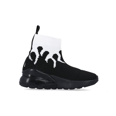 360 degree animation of product Mini Boys Black Flame HiGH Top Trainers frame-15