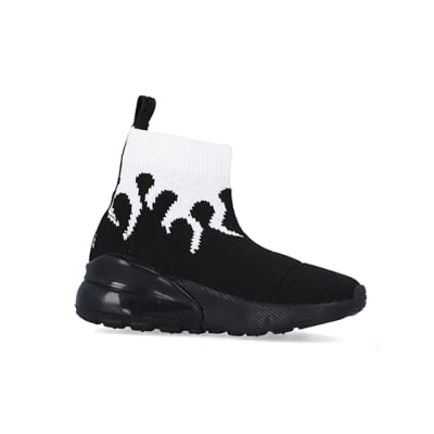 360 degree animation of product Mini Boys Black Flame HiGH Top Trainers frame-16