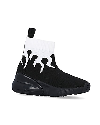 360 degree animation of product Mini Boys Black Flame HiGH Top Trainers frame-17