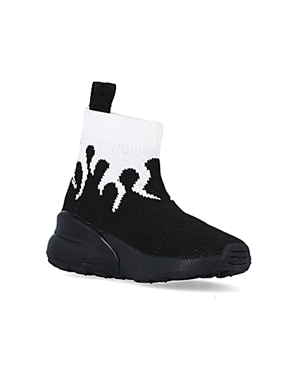 360 degree animation of product Mini Boys Black Flame HiGH Top Trainers frame-18