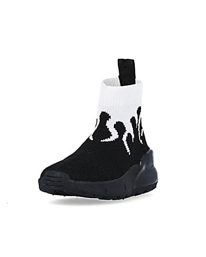 360 degree animation of product Mini Boys Black Flame HiGH Top Trainers frame-23