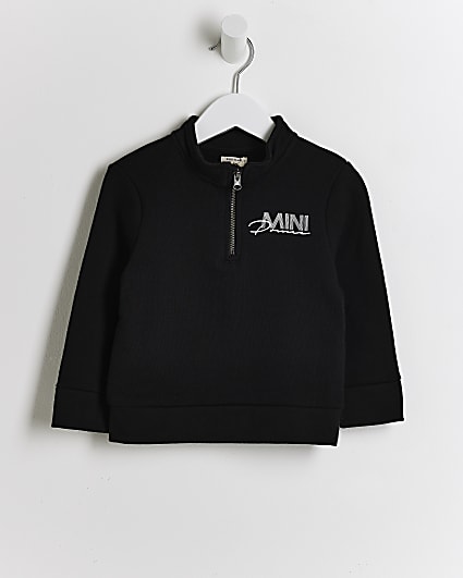 Mini Boys Black Funnel Neck Zip Sweatshirt