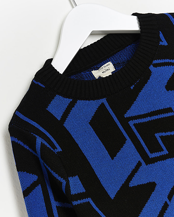 Mini boys black geometric print jumper