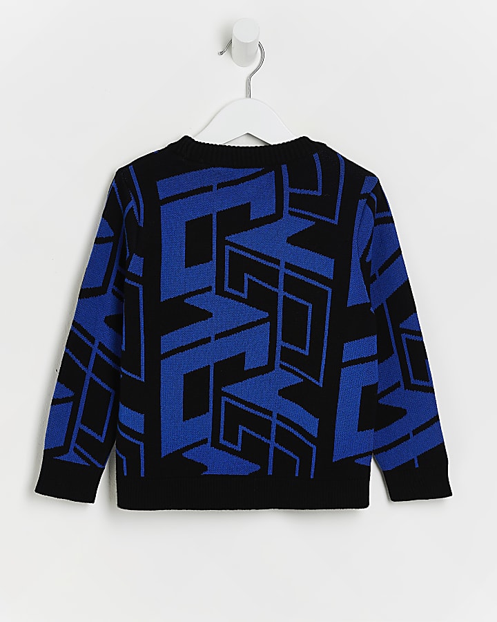 Mini boys black geometric print jumper
