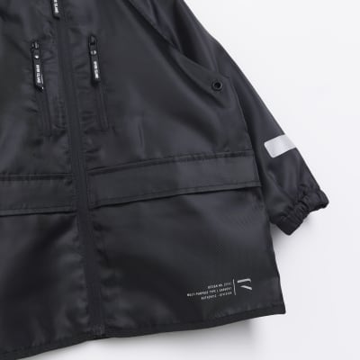 mini boys black hooded wind cheater coat