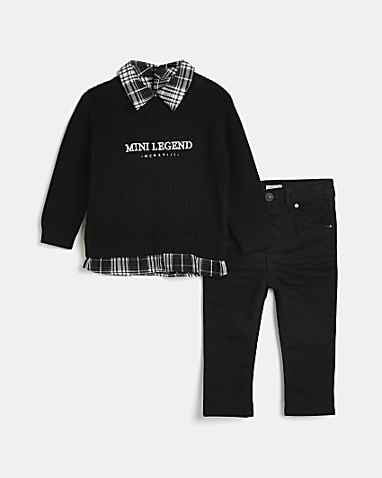 Mini boys black hybrid jumper and jeans set