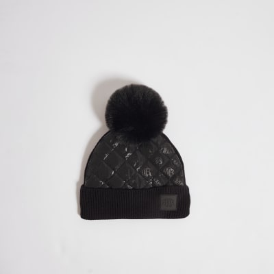 Mini Boys Black Hybrid Monogram Beanie